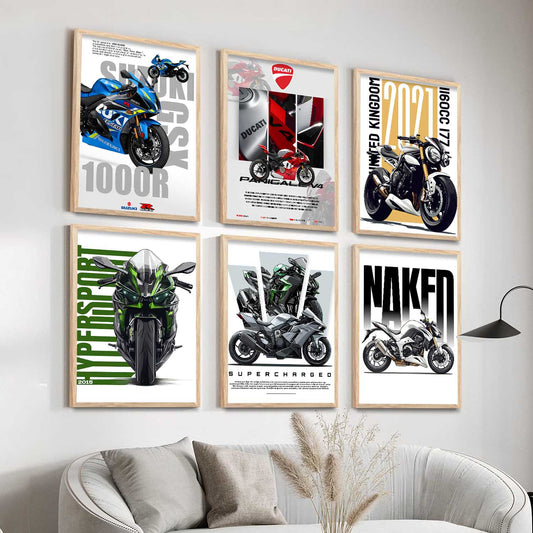 Kawasaki H2R Z1000 DUCATI PANIGALE V4 Wall Art Paintings with Frame for Living Room Bedroom