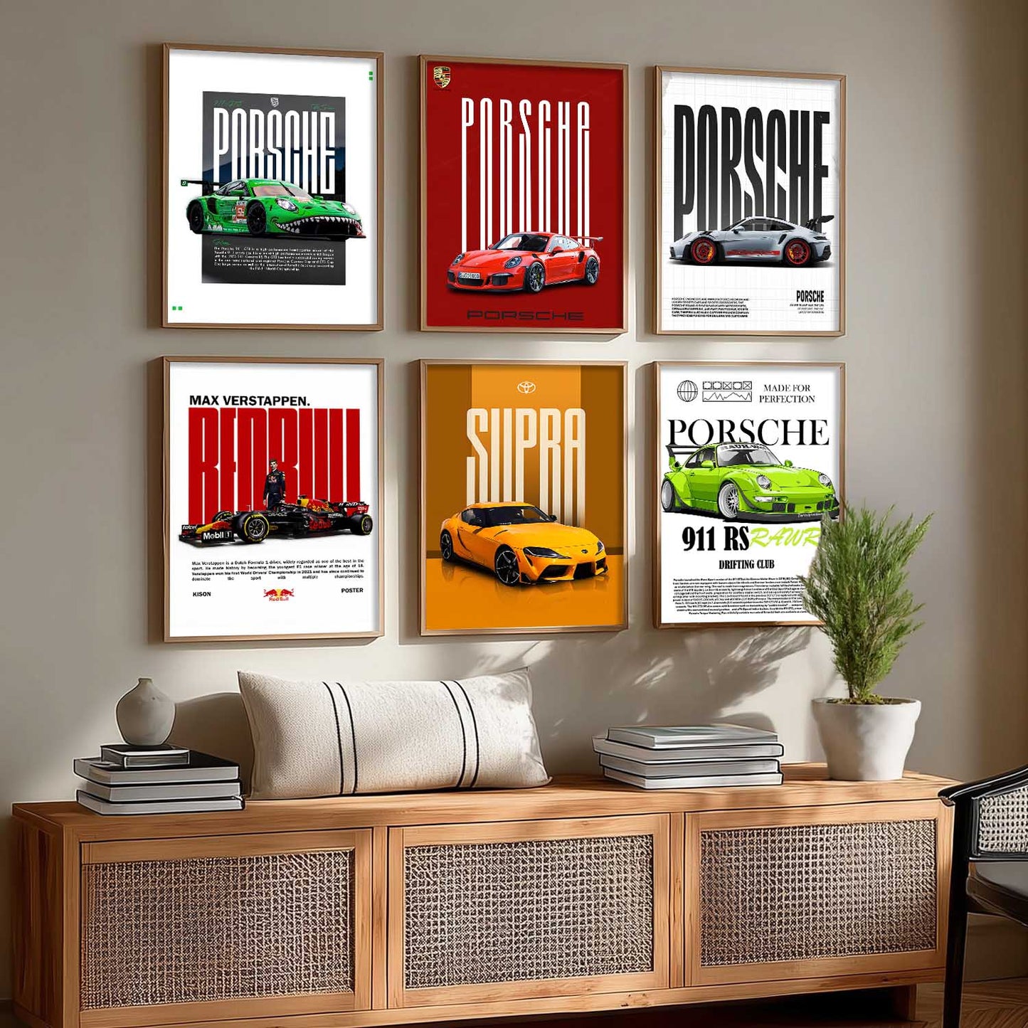 Porsche 911GT Toyota Supra Car Wall Art Paintings with Frame for Living Room Bedroom