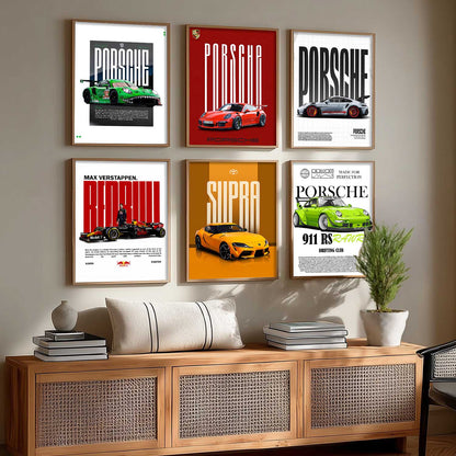 Porsche 911GT Toyota Supra Car Wall Art Paintings with Frame for Living Room Bedroom