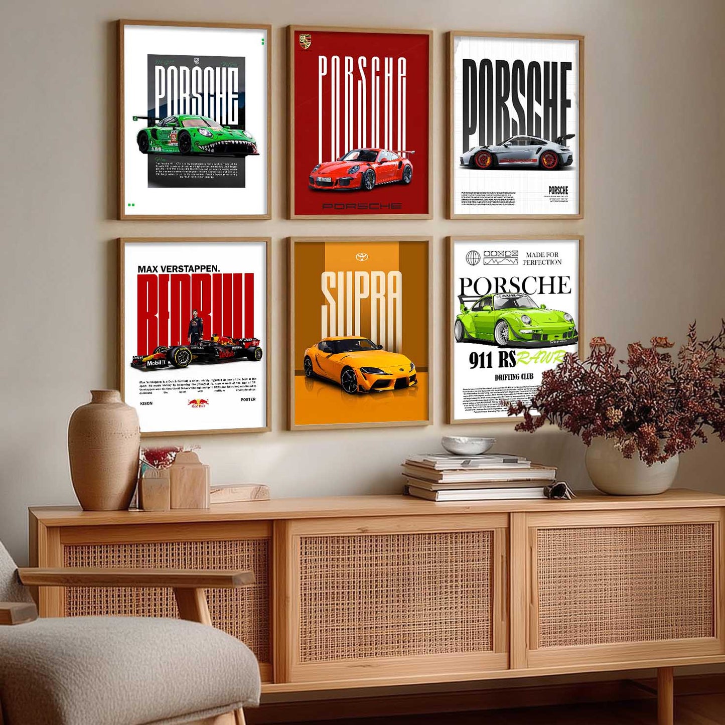 Porsche 911GT Toyota Supra Car Wall Art Paintings with Frame for Living Room Bedroom