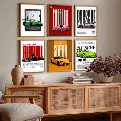 Porsche 911GT Toyota Supra Car Wall Art Paintings with Frame for Living Room Bedroom