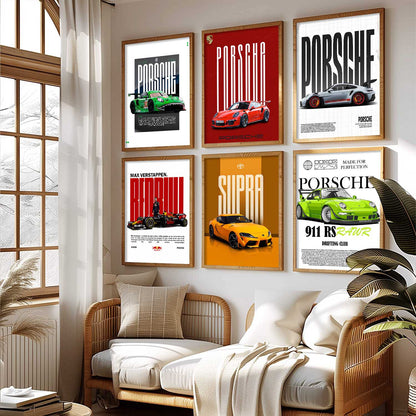Porsche 911GT Toyota Supra Car Wall Art Paintings with Frame for Living Room Bedroom