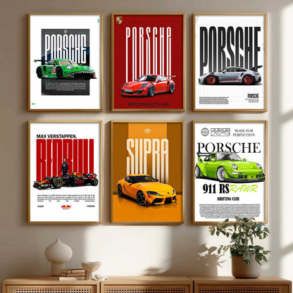Porsche 911GT Toyota Supra Car Wall Art Paintings with Frame for Living Room Bedroom