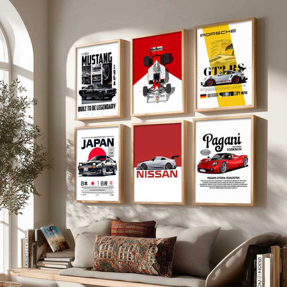 Porsche 911 Ford Mustang Nissan GT Car Wall Art Paintings with Frame for Living Room Bedroom