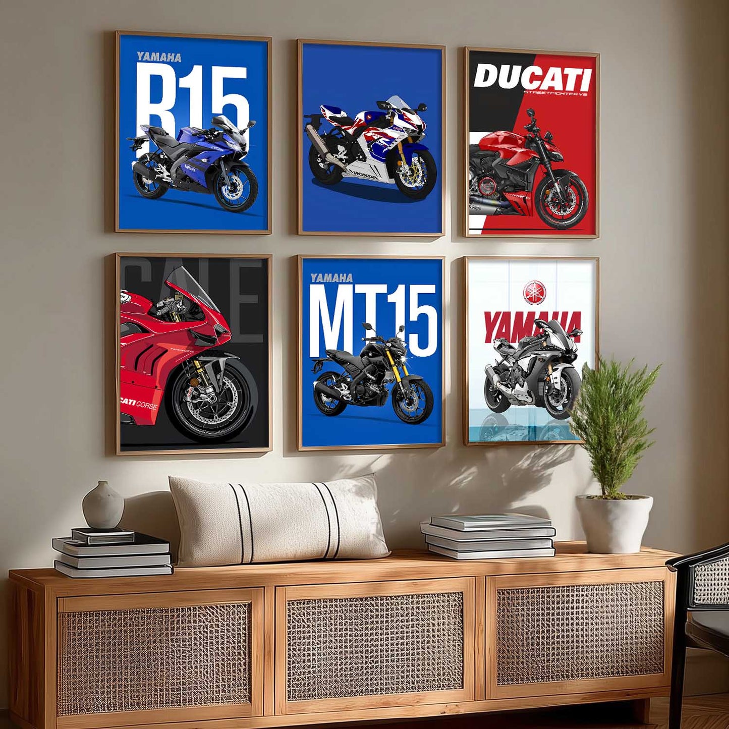 Ducati Panigale V4 Yamaha R1 Bikes Wall Art Paintings with Frame for Living Room Bedroom