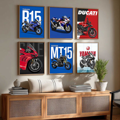 Ducati Panigale V4 Yamaha R1 Bikes Wall Art Paintings with Frame for Living Room Bedroom