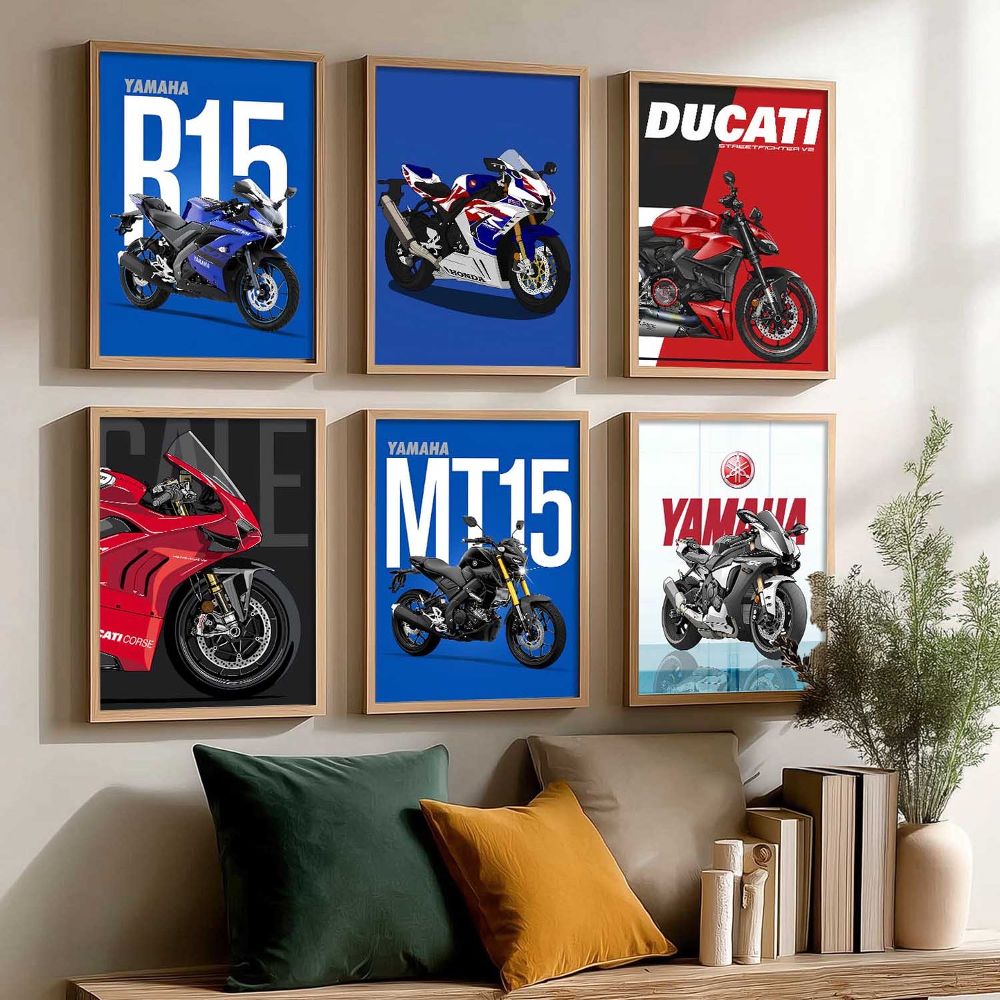 Ducati Panigale V4 Yamaha R1 Bikes Wall Art Paintings with Frame for Living Room Bedroom