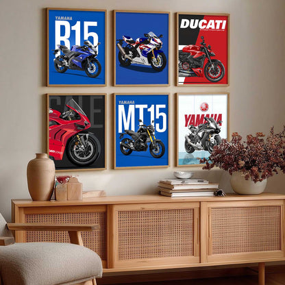 Ducati Panigale V4 Yamaha R1 Bikes Wall Art Paintings with Frame for Living Room Bedroom