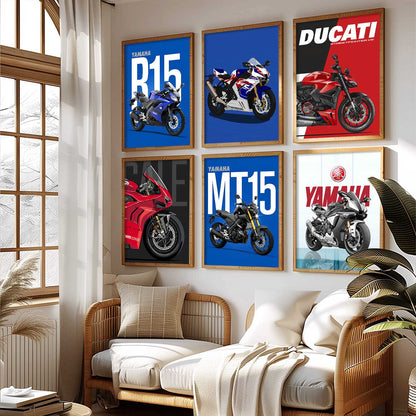 Ducati Panigale V4 Yamaha R1 Bikes Wall Art Paintings with Frame for Living Room Bedroom