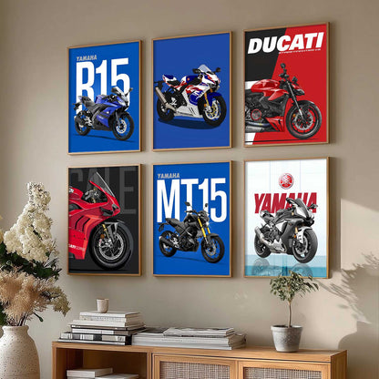 Ducati Panigale V4 Yamaha R1 Bikes Wall Art Paintings with Frame for Living Room Bedroom