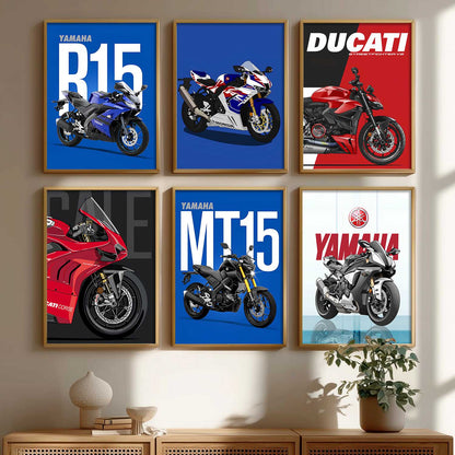 Ducati Panigale V4 Yamaha R1 Bikes Wall Art Paintings with Frame for Living Room Bedroom