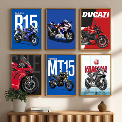 Ducati Panigale V4 Yamaha R1 Bikes Wall Art Paintings with Frame for Living Room Bedroom