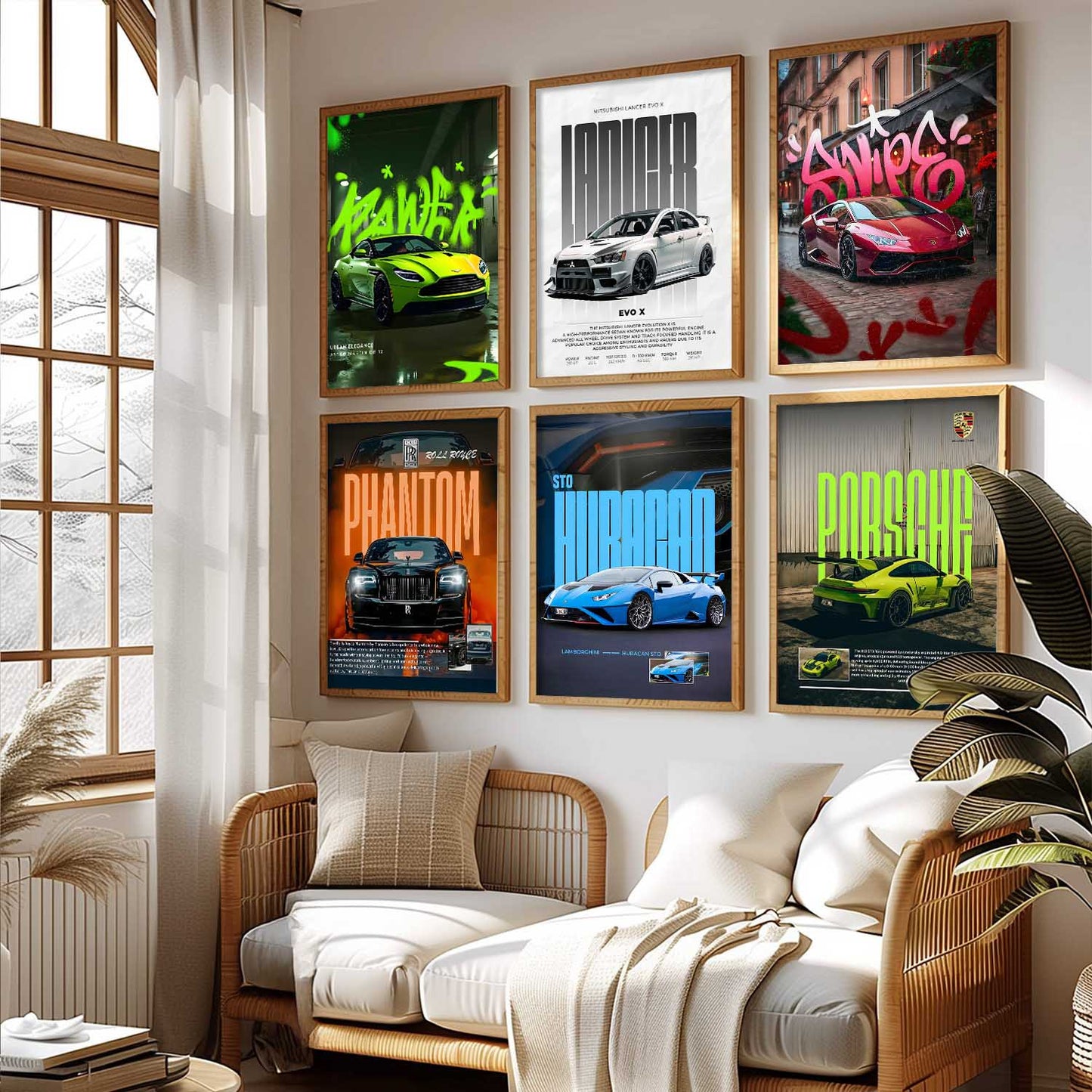 Porsche 911 Lamborghini Huracan Rolls Royce Car Wall Art Paintings with Frame for Living Room Bedroom
