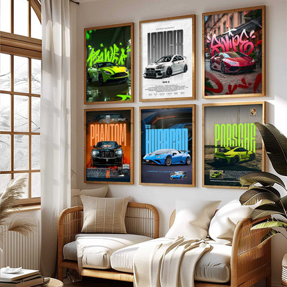 Porsche 911 Lamborghini Huracan Rolls Royce Car Wall Art Paintings with Frame for Living Room Bedroom