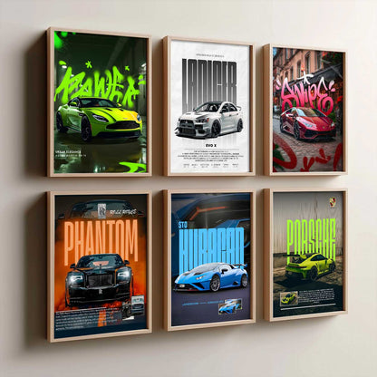 Porsche 911 Lamborghini Huracan Rolls Royce Car Wall Art Paintings with Frame for Living Room Bedroom