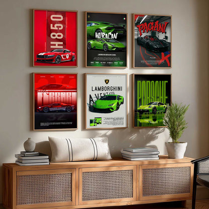 Porsche 911 Lamborghini Aventador Huracan Car  Wall Art Paintings with Frame for Living Room Bedroom