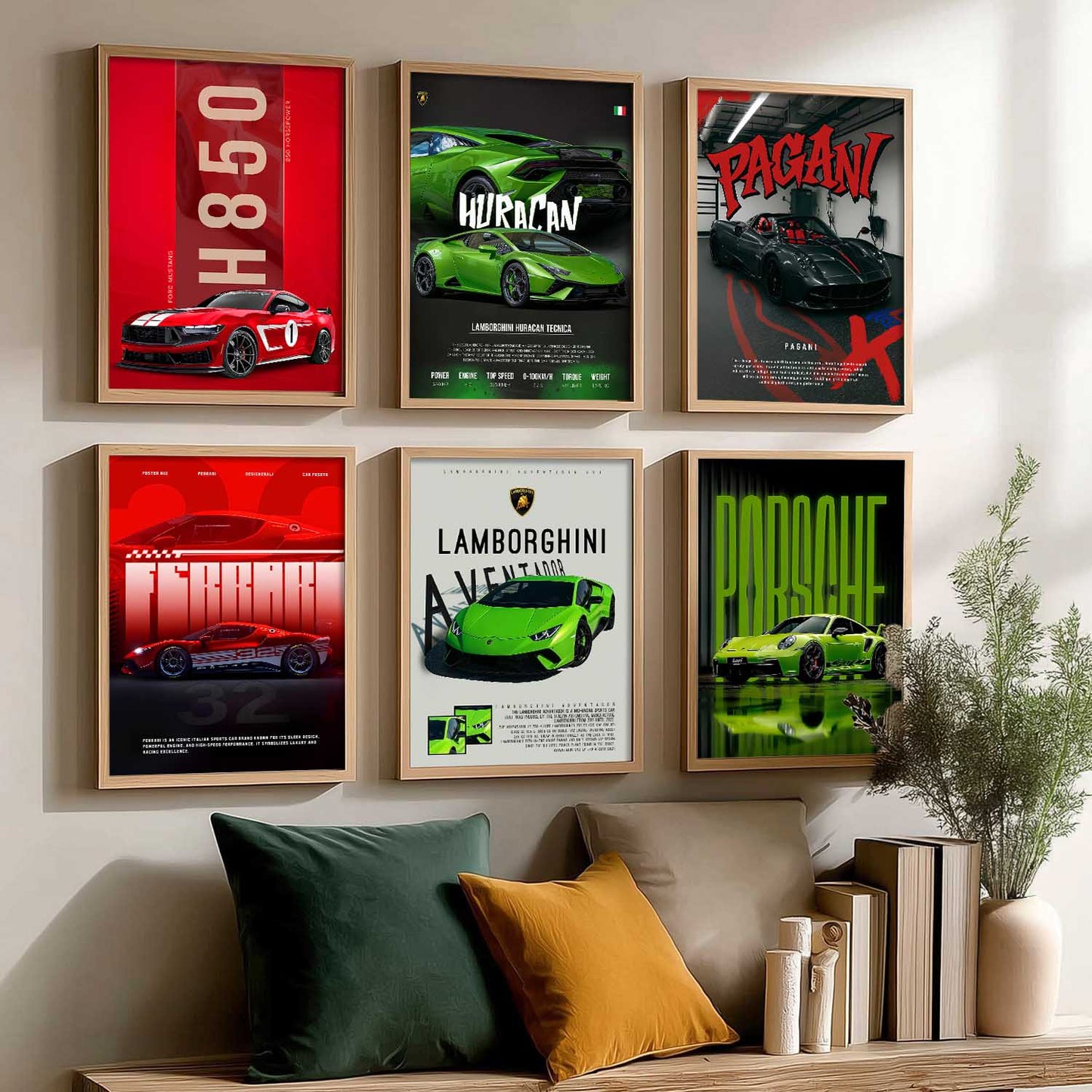 Porsche 911 Lamborghini Aventador Huracan Car  Wall Art Paintings with Frame for Living Room Bedroom