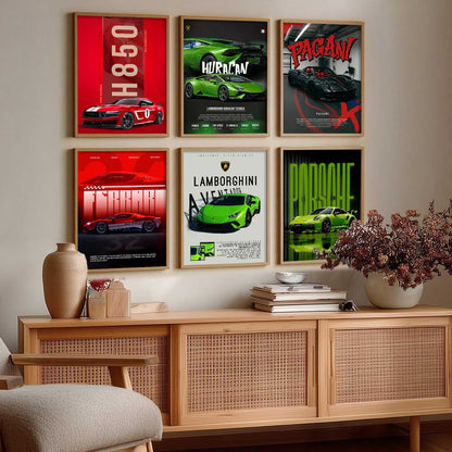 Porsche 911 Lamborghini Aventador Huracan Car  Wall Art Paintings with Frame for Living Room Bedroom