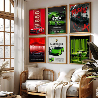 Porsche 911 Lamborghini Aventador Huracan Car  Wall Art Paintings with Frame for Living Room Bedroom