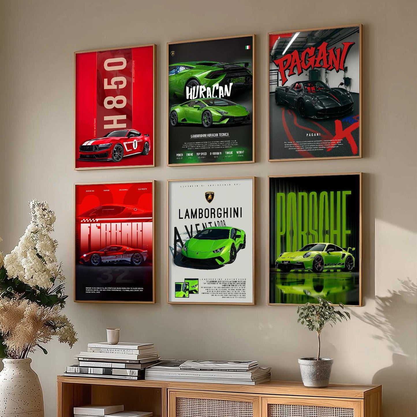 Porsche 911 Lamborghini Aventador Huracan Car  Wall Art Paintings with Frame for Living Room Bedroom