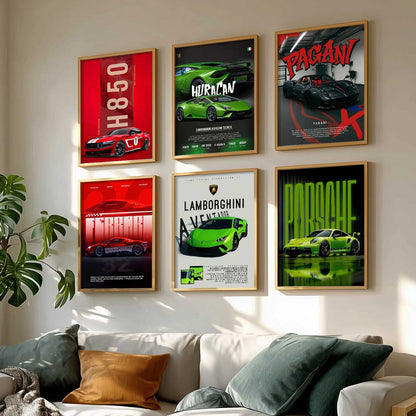 Porsche 911 Lamborghini Aventador Huracan Car  Wall Art Paintings with Frame for Living Room Bedroom