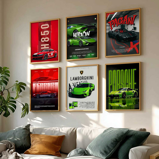 Porsche 911 Lamborghini Aventador Huracan Car  Wall Art Paintings with Frame for Living Room Bedroom