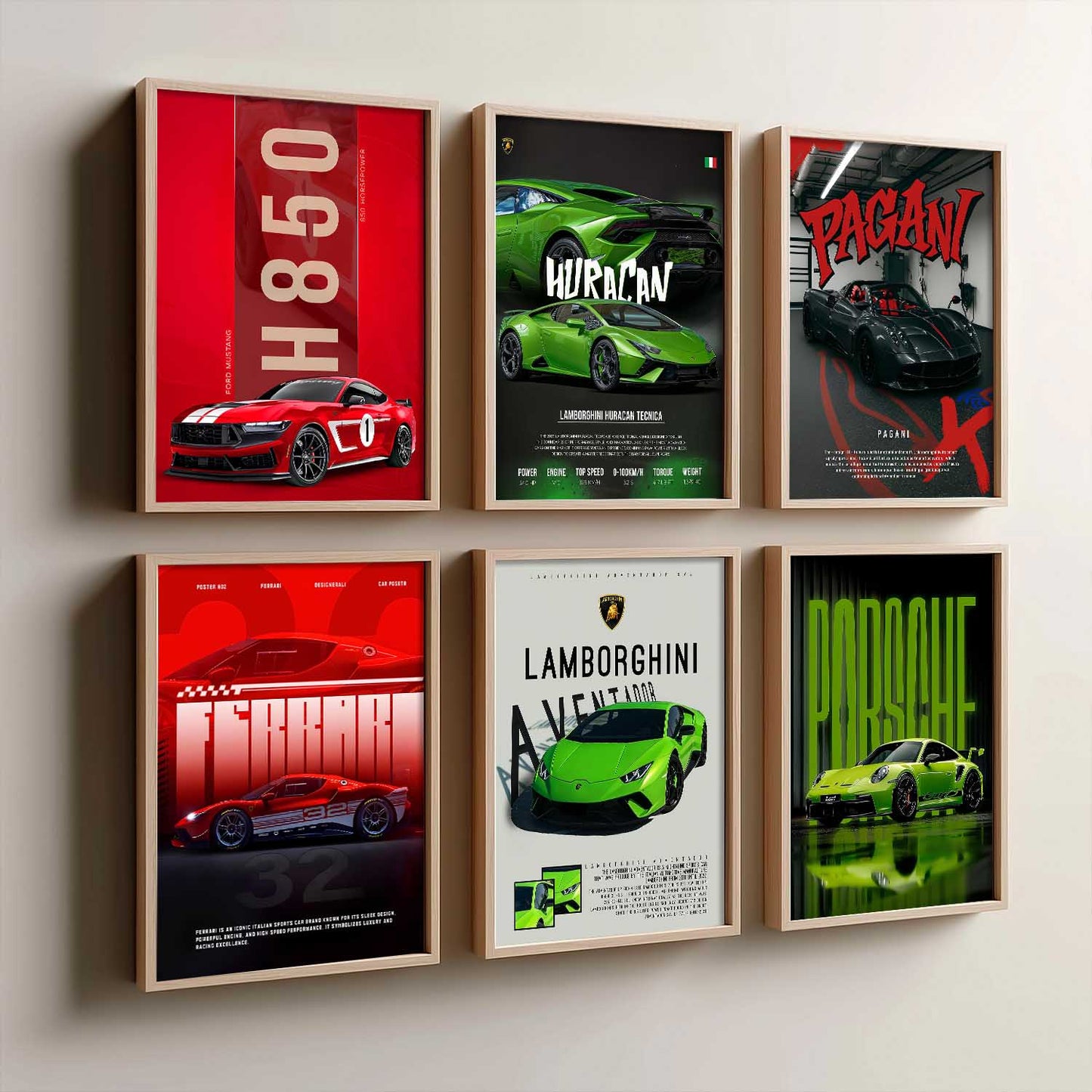 Porsche 911 Lamborghini Aventador Huracan Car  Wall Art Paintings with Frame for Living Room Bedroom