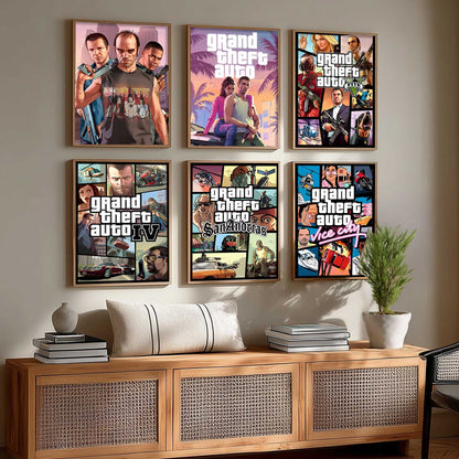 Grand Theif Auto Aesthetic GTA Wall Art Paintings with Frame for Living Room Bedroom