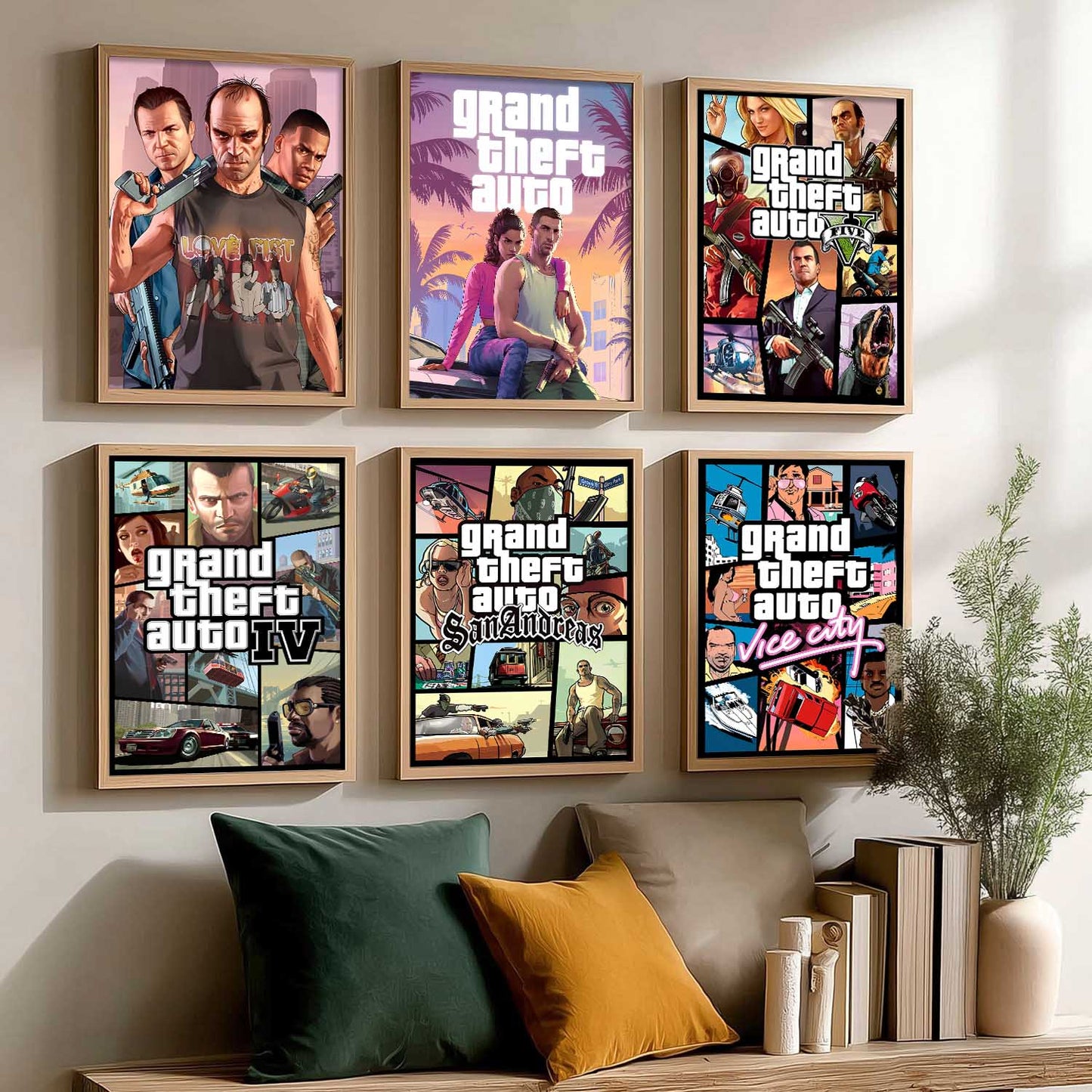 Grand Theif Auto Aesthetic GTA Wall Art Paintings with Frame for Living Room Bedroom