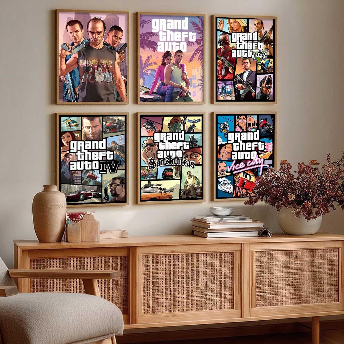 Grand Theif Auto Aesthetic GTA Wall Art Paintings with Frame for Living Room Bedroom