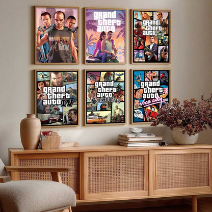 Grand Theif Auto Aesthetic GTA Wall Art Paintings with Frame for Living Room Bedroom