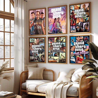 Grand Theif Auto Aesthetic GTA Wall Art Paintings with Frame for Living Room Bedroom