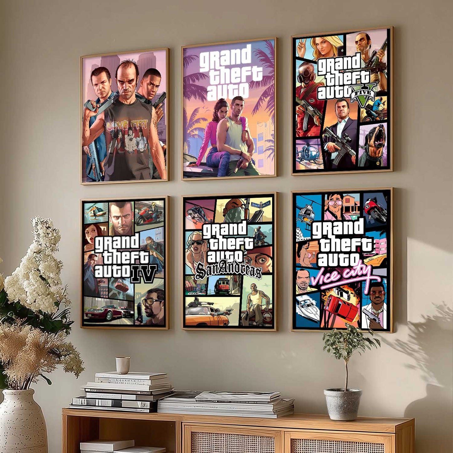Grand Theif Auto Aesthetic GTA Wall Art Paintings with Frame for Living Room Bedroom