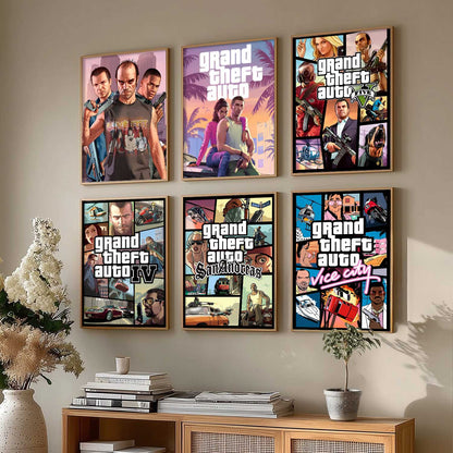 Grand Theif Auto Aesthetic GTA Wall Art Paintings with Frame for Living Room Bedroom