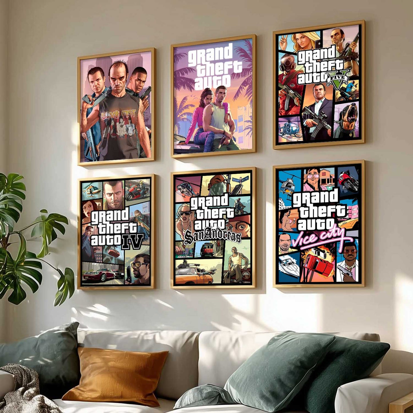 Grand Theif Auto Aesthetic GTA Wall Art Paintings with Frame for Living Room Bedroom