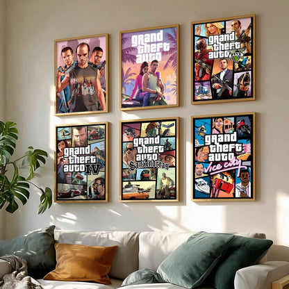 Grand Theif Auto Aesthetic GTA Wall Art Paintings with Frame for Living Room Bedroom