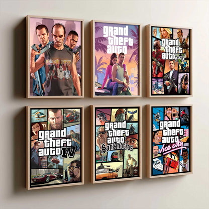 Grand Theif Auto Aesthetic GTA Wall Art Paintings with Frame for Living Room Bedroom