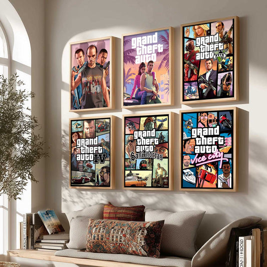 Grand Theif Auto Aesthetic GTA Wall Art Paintings with Frame for Living Room Bedroom
