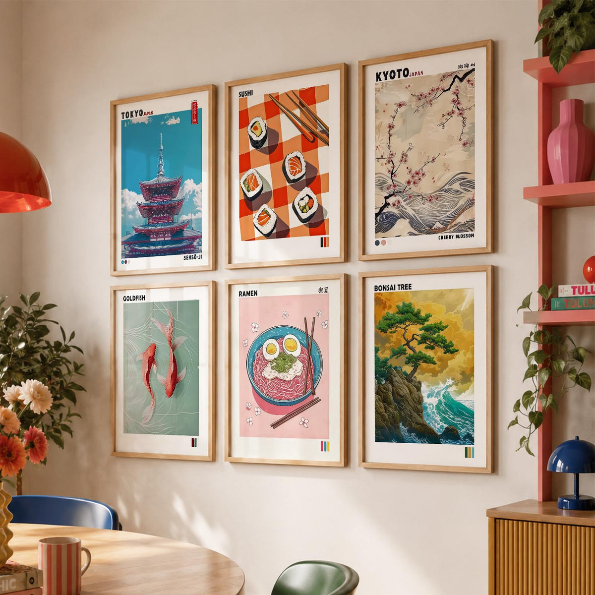 Japanese Aesthetic Wall Art Paintings with Frame for Living Room Bedroom