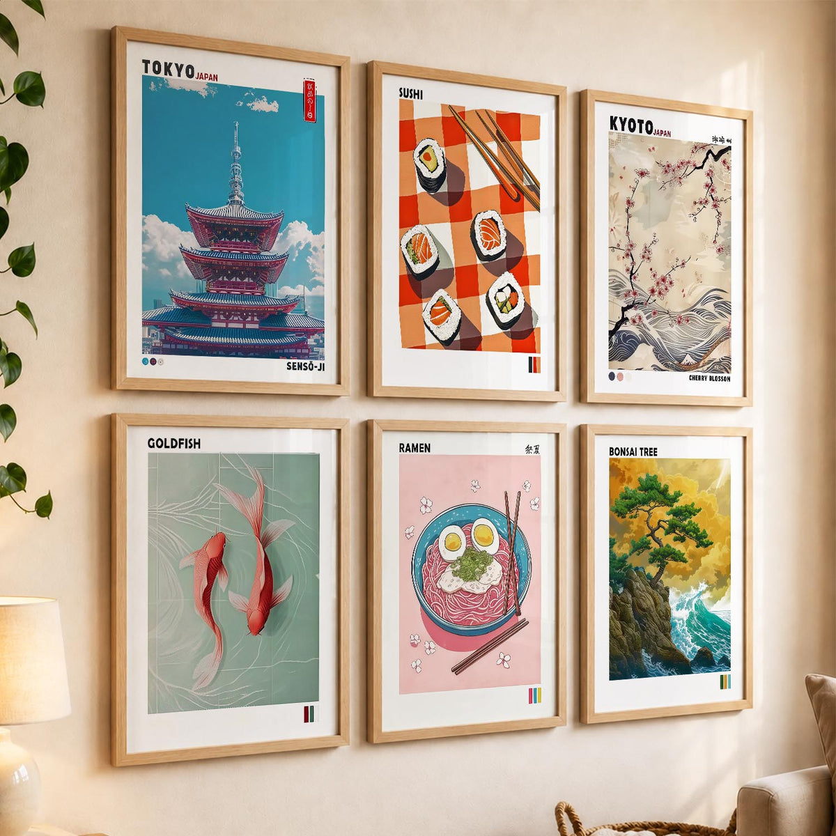 Japanese Aesthetic Wall Art Paintings with Frame for Living Room Bedroom
