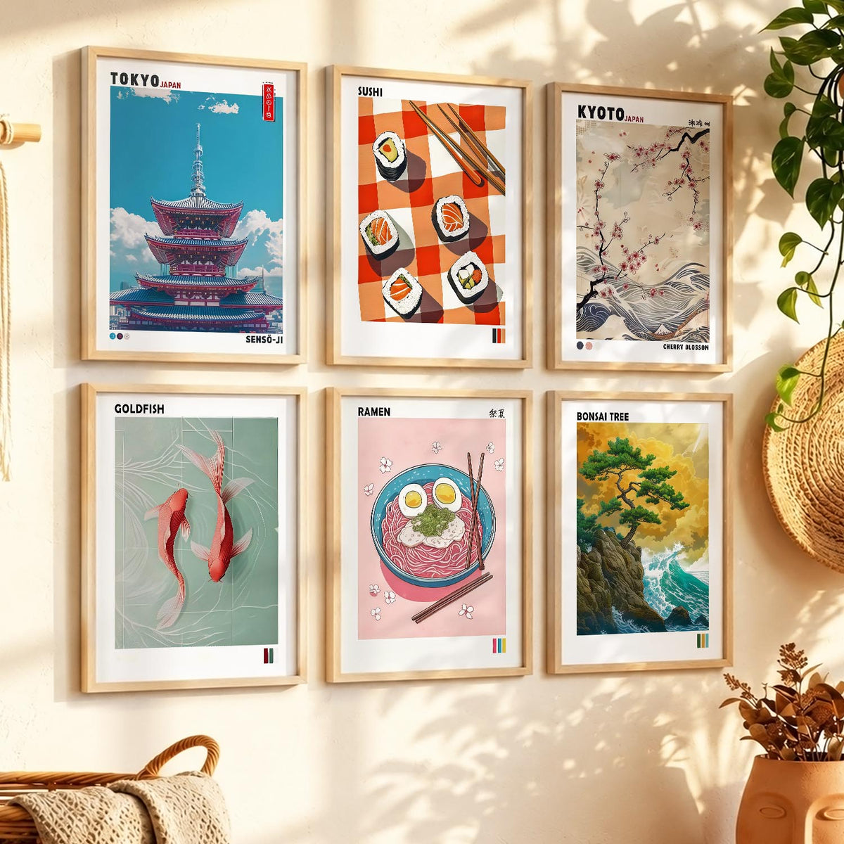 Japanese Aesthetic Wall Art Paintings with Frame for Living Room Bedroom