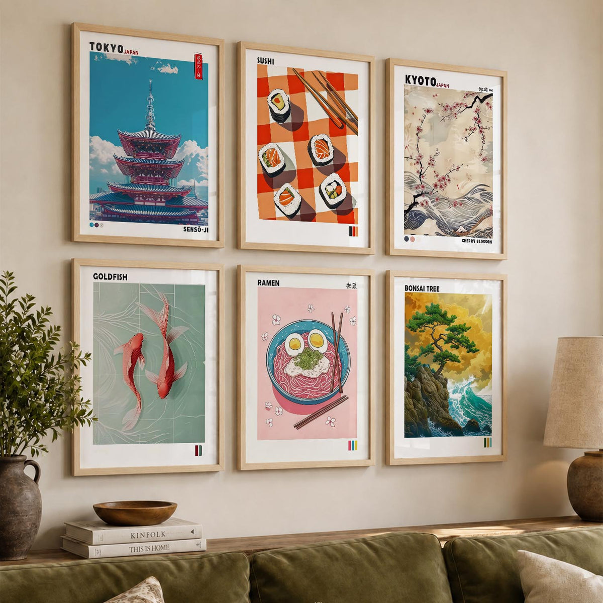 Japanese Aesthetic Wall Art Paintings with Frame for Living Room Bedroom