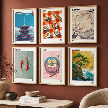 Japanese Aesthetic Wall Art Paintings with Frame for Living Room Bedroom