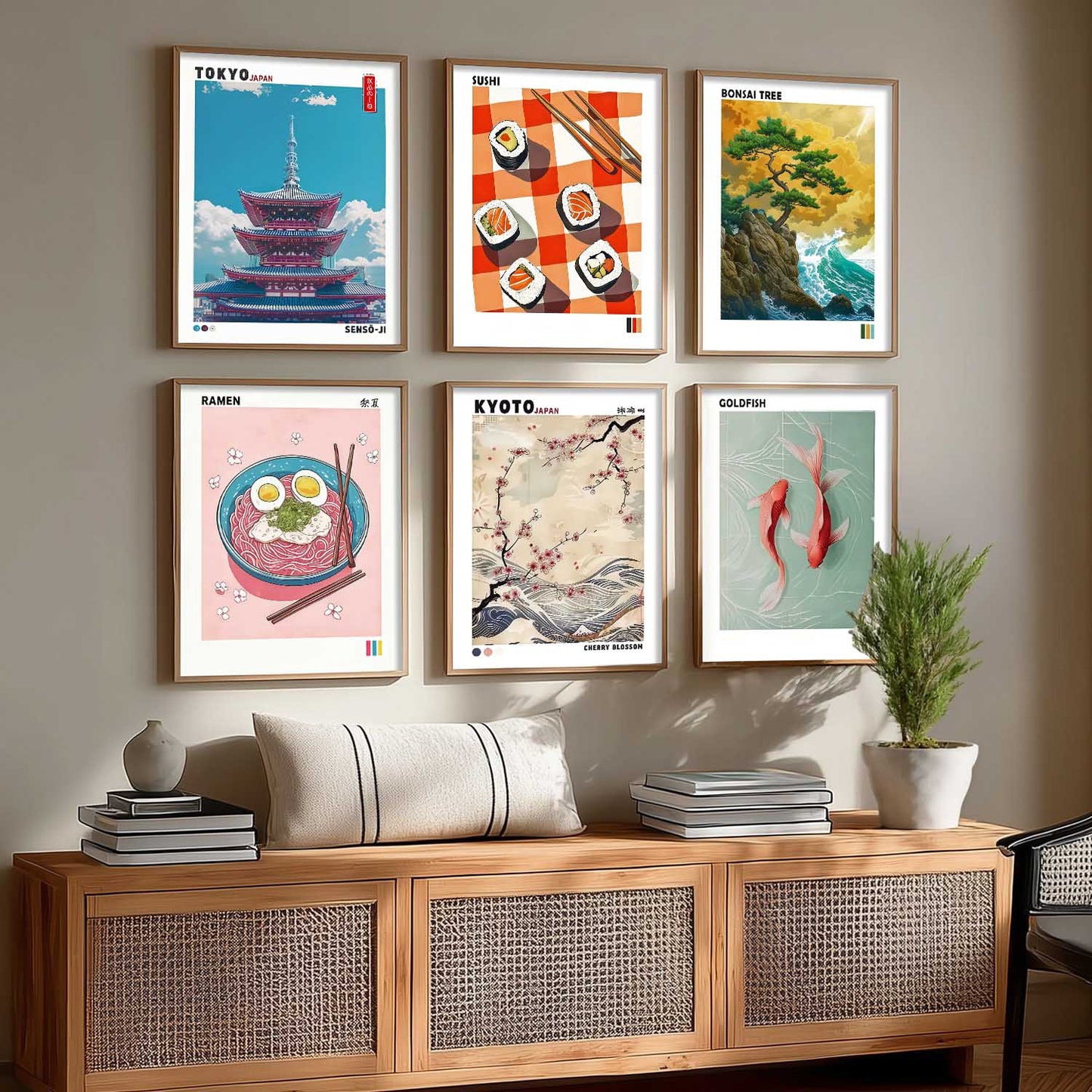 Japanese Aesthetic Wall Art Paintings with Frame for Living Room Bedroom