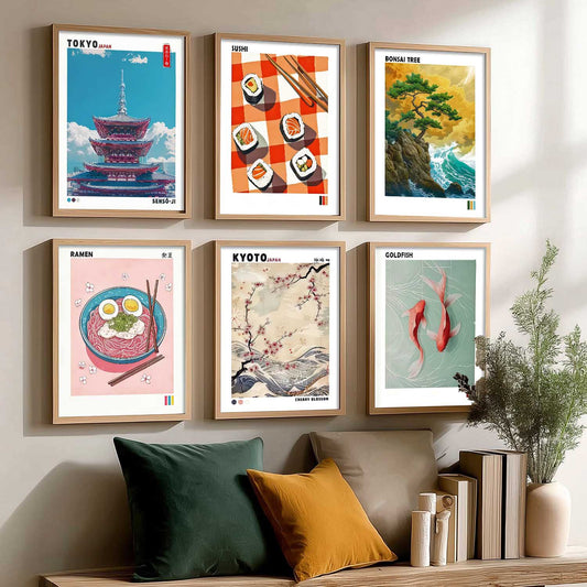 Japanese Aesthetic Wall Art Paintings with Frame for Living Room Bedroom