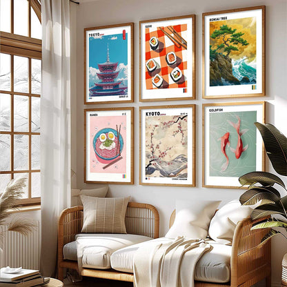 Japanese Aesthetic Wall Art Paintings with Frame for Living Room Bedroom