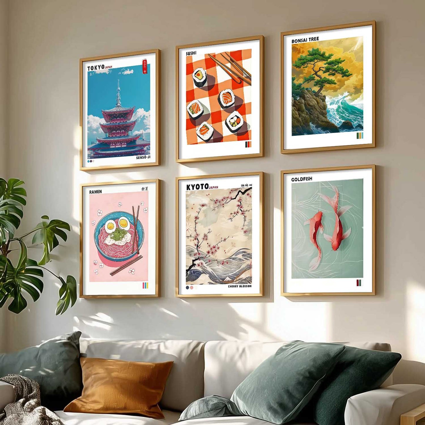 Japanese Aesthetic Wall Art Paintings with Frame for Living Room Bedroom