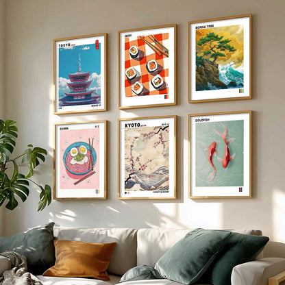 Japanese Aesthetic Wall Art Paintings with Frame for Living Room Bedroom
