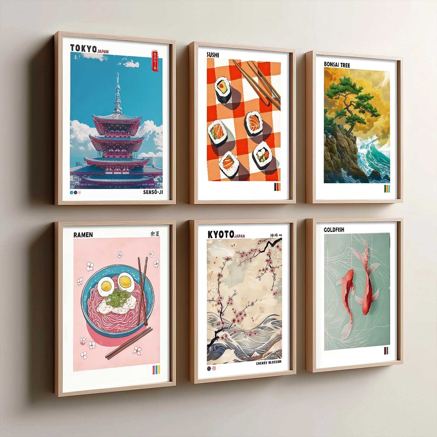 Japanese Aesthetic Wall Art Paintings with Frame for Living Room Bedroom