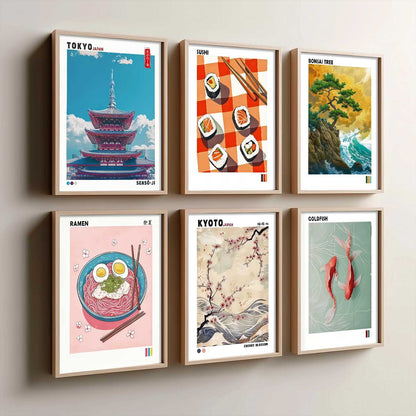 Japanese Aesthetic Wall Art Paintings with Frame for Living Room Bedroom